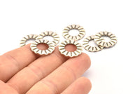 Silver Ring Charm, 8 Antique Silver Plated Brass Wavy Round Connectors Without Hole, Findings (18x1mm) D893