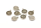 Silver Flower Charm, 2 Antique Silver Plated Brass Flower Charm Earrings With 1 Loop, Pendants, Findings (13mm) N0881