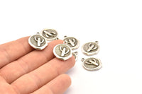 Silver Cactus Charm, 2 Antique Silver Plated Brass Cactus Charm Earrings With 1 Loop, Pendants, Findings (16x18mm) N0885