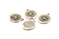 Silver Flower Charm, 2 Antique Silver Plated Brass Flower Charm Earrings With 1 Loop, Pendants, Findings (16x18mm) N0888