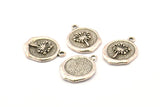 Silver Flower Charm, 2 Antique Silver Plated Brass Flower Charm Earrings With 1 Loop, Pendants, Findings (16x18mm) N0888