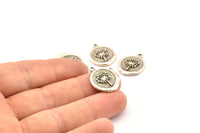 Silver Flower Charm, 2 Antique Silver Plated Brass Flower Charm Earrings With 1 Loop, Pendants, Findings (16x18mm) N0888