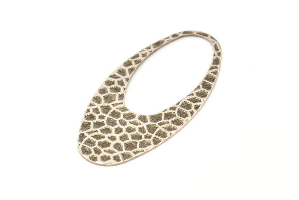 Silver Ellipse Charm, 6 Antique Silver Plated Brass Hammered Ellipse Shape Charms Without Hole, Findings (49x24x0.60mm) D0812