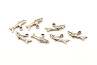 Silver Shark Charm, 6 Antique Silver Plated Brass Fish Charm Earrings With 1 Loop, Pendants, Findings (19x10mm) N0894
