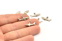 Silver Shark Charm, 6 Antique Silver Plated Brass Fish Charm Earrings With 1 Loop, Pendants, Findings (19x10mm) N0894