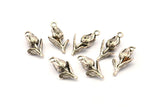 Silver Rose Charm, 6 Antique Silver Plated Brass Flower Charm Earrings With 1 Loop, Pendants, Findings (18x8mm) N0868