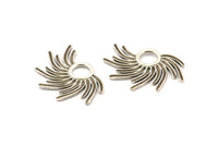 Silver Sun Charm, 4 Antique Silver Plated Brass Sunshine Charms, Pendants, Earrings, Findings  (30x21mm) N0783