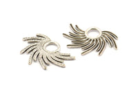 Silver Sun Charm, 4 Antique Silver Plated Brass Sunshine Charms, Pendants, Earrings, Findings  (30x21mm) N0783