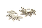 Silver Sun Charm, 4 Antique Silver Plated Brass Sunshine Charms, Pendants, Earrings, Findings  (30x21mm) N0783