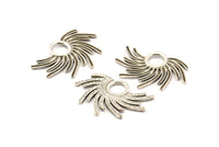 Silver Sun Charm, 4 Antique Silver Plated Brass Sunshine Charms, Pendants, Earrings, Findings  (30x21mm) N0783