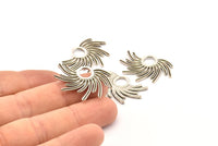 Silver Sun Charm, 4 Antique Silver Plated Brass Sunshine Charms, Pendants, Earrings, Findings  (30x21mm) N0783