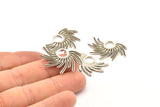Silver Sun Charm, 4 Antique Silver Plated Brass Sunshine Charms, Pendants, Earrings, Findings  (30x21mm) N0783
