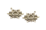 Silver Badge Charm, 2 Antique Silver Plated Brass Rosette Charms With 1 Loop, Pendants, Earrings (28x21mm) N0827