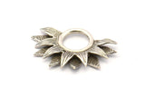 Silver Sunflower Charm, 2 Antique Silver Plated Brass Flower Charms, Pendants, Earrings, Findings (28x19mm) N0787