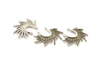 Silver Sun Pendant, 4 Antique Silver Plated Brass Textured Sunshine Charms With 2 Loops (30x24mm) N0818