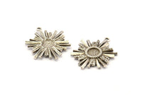 Silver Badge Charm, 2 Antique Silver Plated Brass Rosette Charms With 1 Loop, Pendants, Earrings (29x25mm) N0811