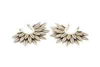 Silver Sunflower Charm, 2 Antique Silver Plated Brass Flower Pendants With 2 Loops, Findings (38x26mm) N0817