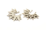Silver Sunflower Charm, 2 Antique Silver Plated Brass Flower Pendants With 2 Loops, Findings (38x26mm) N0817