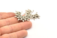 Silver Sunflower Charm, 2 Antique Silver Plated Brass Flower Pendants With 2 Loops, Findings (38x26mm) N0817