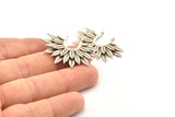 Silver Sunflower Charm, 2 Antique Silver Plated Brass Flower Pendants With 2 Loops, Findings (38x26mm) N0817