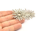 Silver Sun Charm, Antique Silver Plated Brass Sunshine Charms With 1 Loop, Pendants, Earrings (43x39x0.80mm) N0723