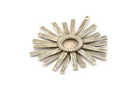 Silver Sun Charm, Antique Silver Plated Brass Sunshine Charms With 1 Loop, Pendants, Earrings (43x39x0.80mm) N0723