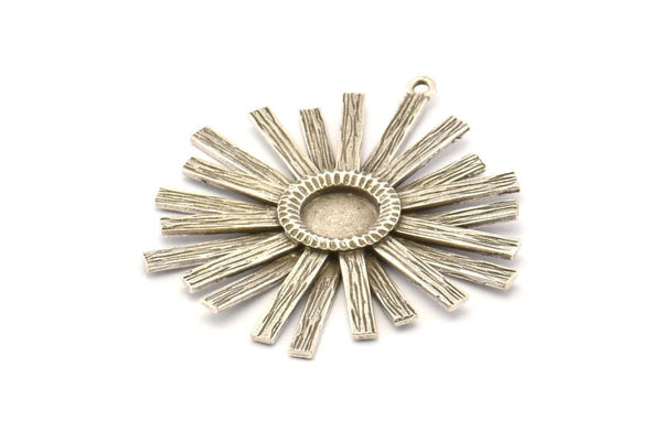 Silver Sun Charm, Antique Silver Plated Brass Sunshine Charms With 1 Loop, Pendants, Earrings (43x39x0.80mm) N0723