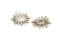 Silver Sun Charm, 2 Antique Silver Plated Brass Sunshine Charm Earrings With 1 Loop, Findings, Pendants (25mm) N0810