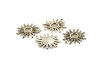 Silver Sun Charm, 2 Antique Silver Plated Brass Sunshine Charm Earrings With 1 Loop, Findings, Pendants (25mm) N0810