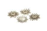 Silver Sun Charm, 2 Antique Silver Plated Brass Sunshine Charm Earrings With 1 Loop, Findings, Pendants (25mm) N0810