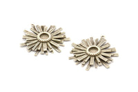 Silver Sun Charm, Antique Silver Plated Brass Sunshine Charms With 1 Loop, Pendants, Earrings (32x35mm) N0722