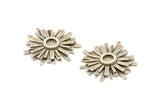 Silver Sun Charm, Antique Silver Plated Brass Sunshine Charms With 1 Loop, Pendants, Earrings (32x35mm) N0722