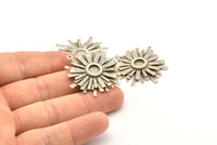 Silver Sun Charm, Antique Silver Plated Brass Sunshine Charms With 1 Loop, Pendants, Earrings (32x35mm) N0722