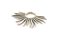 Silver Sun Charm, 4 Antique Silver Plated Brass Sun Charms, Pendants, Earrings, Findings  (33x20mm) N0782