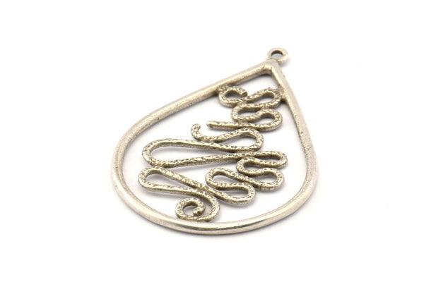 Silver Drop Earring, 2 Antique Silver Plated Brass Drop Earring Charms With 1 Loop, Pendants, Findings (42x30mm) V131