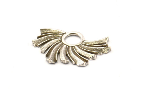 Silver Sun Charm, 2 Antique Silver Plated Brass Sunshine Charms, Pendants, Earrings, Findings  (30x19mm) N0805