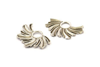 Silver Sun Charm, 2 Antique Silver Plated Brass Sunshine Charms, Pendants, Earrings, Findings  (30x19mm) N0805