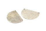 Silver Ethnic Pendant, Hammered Antique Silver Plated Brass Semi Circle Charms With 2 Holes, Connectors, Findings (34x24x1.2mm) N0762