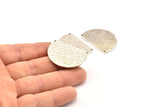 Silver Ethnic Pendant, Hammered Antique Silver Plated Brass Semi Circle Charms With 2 Holes, Connectors, Findings (34x24x1.2mm) N0762