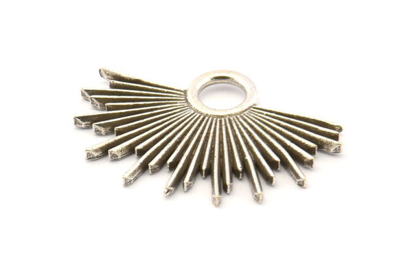 Silver Sun Charm, 2 Antique Silver Plated Brass Sunshine Charms, Pendants, Earrings, Findings  (31x21mm) N0784 H0837
