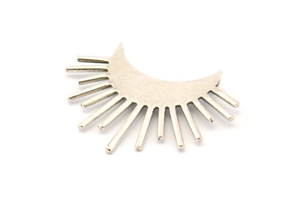 Moon and Sun, 2 Antique Silver Plated Brass Crescent Moon and Semi Sun Ethnic Pendants With 2 Loops, Findings (37x21x0.80mm) N0976 H0964