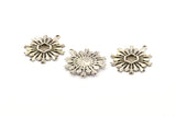 Silver Badge Charm, 2 Antique Silver Plated Brass Rosette Charms With 1 Loop, Pendants, Earrings (28x21mm) N0828