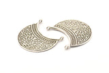 Silver Ethnic Pendant, 2 Antique Silver Plated Brass Ethnic Motif Pendants With 1 Loop, Findings, Earrings, Charms (31x30mm) N0855