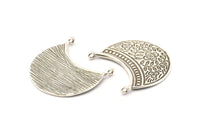 Silver Ethnic Pendant, 2 Antique Silver Plated Brass Ethnic Motif Pendants With 1 Loop, Findings, Earrings, Charms (31x30mm) N0855