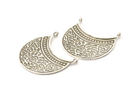 Silver Ethnic Pendant, 2 Antique Silver Plated Brass Ethnic Motif Pendants With 1 Loop, Findings, Earrings, Charms (31x30mm) N0855