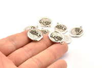 Silver Tree Charm, 2 Antique Silver Plated Brass Tree Charm Earrings With 1 Loop, Pendants, Findings (16x18mm) N0886