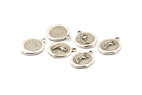 Silver Rose Charm, 2 Antique Silver Plated Brass Flower Charm Earrings With 1 Loop, Pendants, Findings (15x16mm) N0884