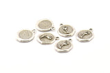 Silver Rose Charm, 2 Antique Silver Plated Brass Flower Charm Earrings With 1 Loop, Pendants, Findings (15x16mm) N0884