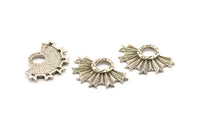 Silver Badge Charm, 2 Antique Silver Plated Brass Rosette Charms, Pendants, Earrings, Findings (31x21mm) N0785
