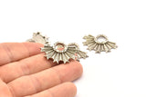 Silver Badge Charm, 2 Antique Silver Plated Brass Rosette Charms, Pendants, Earrings, Findings (31x21mm) N0785